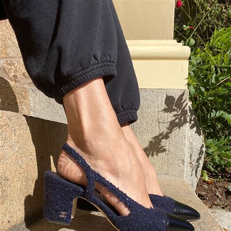 chanel denim slingback|chanel slingback heel height.